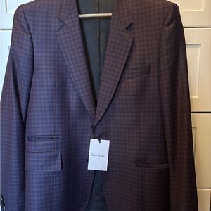 Paul Smith Men's Burgundy and Navy Checked Blazer